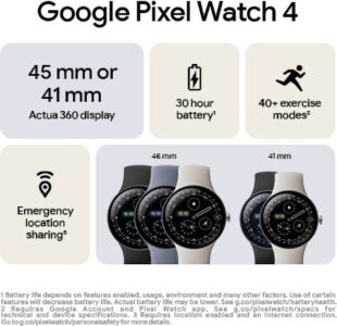 Google Pixel Watch 4 Smart Watch, Obsidian Strap, 45 mm display - Image 5